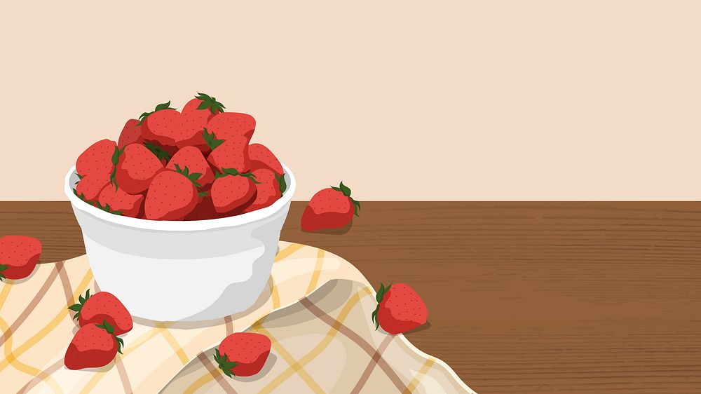 Strawberry desktop wallpaper, aesthetic fruit illustration design