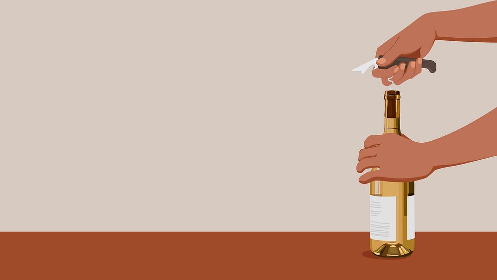 Brown desktop wallpaper, open wine bottle, celebration illustration design