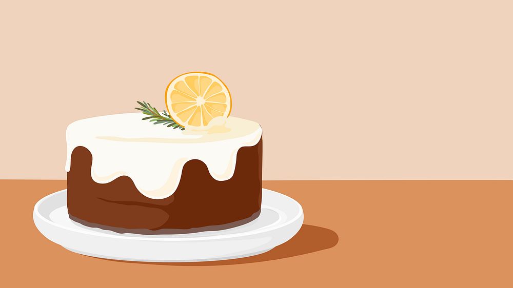 Lemon cake desktop wallpaper, food illustration design