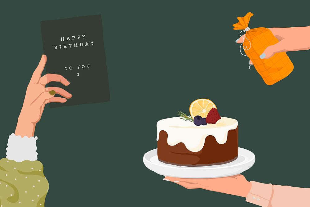 Birthday party, green background, celebration illustration design psd