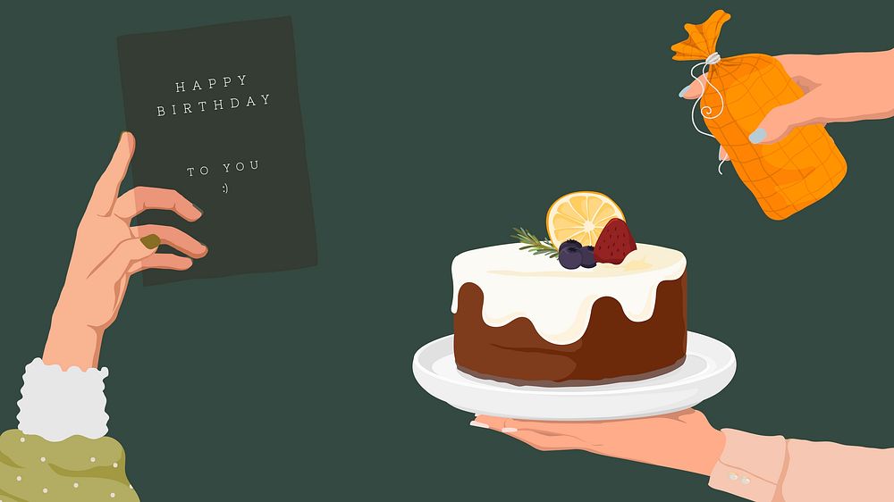 Birthday desktop wallpaper, cake and wishing card, celebration illustration design