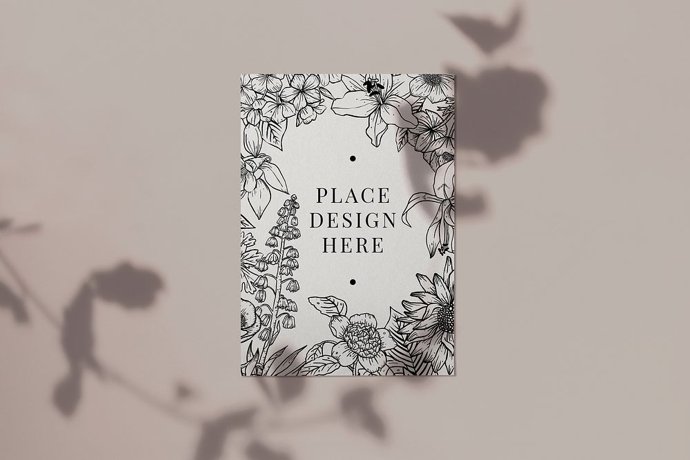 Card mockup, flower minimal design psd