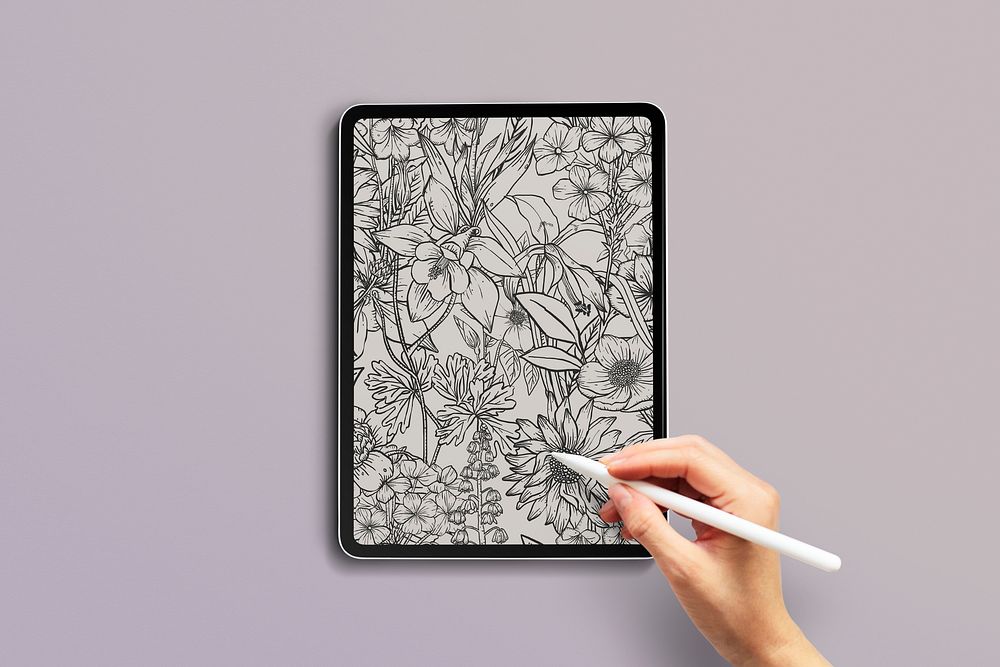 Tablet screen mockup, flower minimal design psd