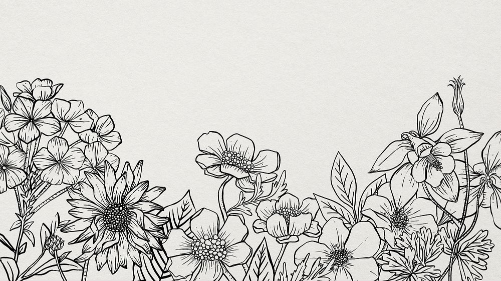 Flower line art computer wallpaper  black and white design