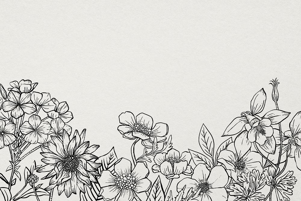 Line art flower background, botanical hand drawn design psd