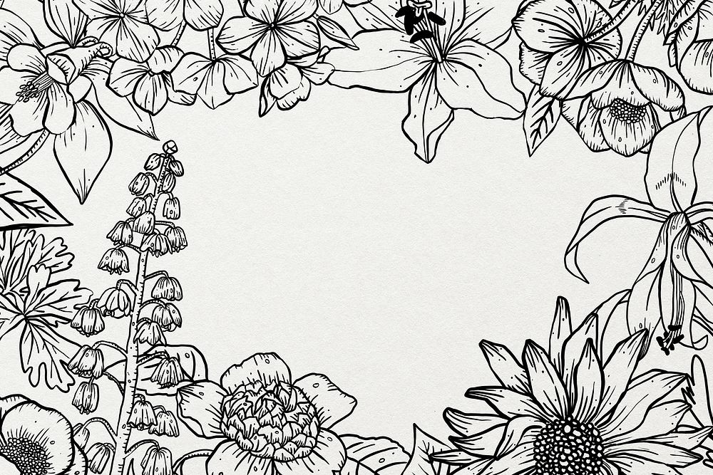 Hand drawn flower frame, aesthetic simple botanical design