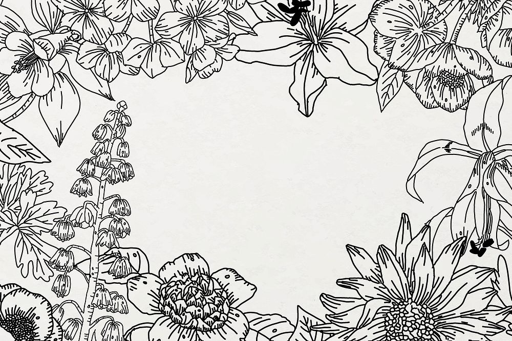 Hand drawn flower background, paintable line art design vector