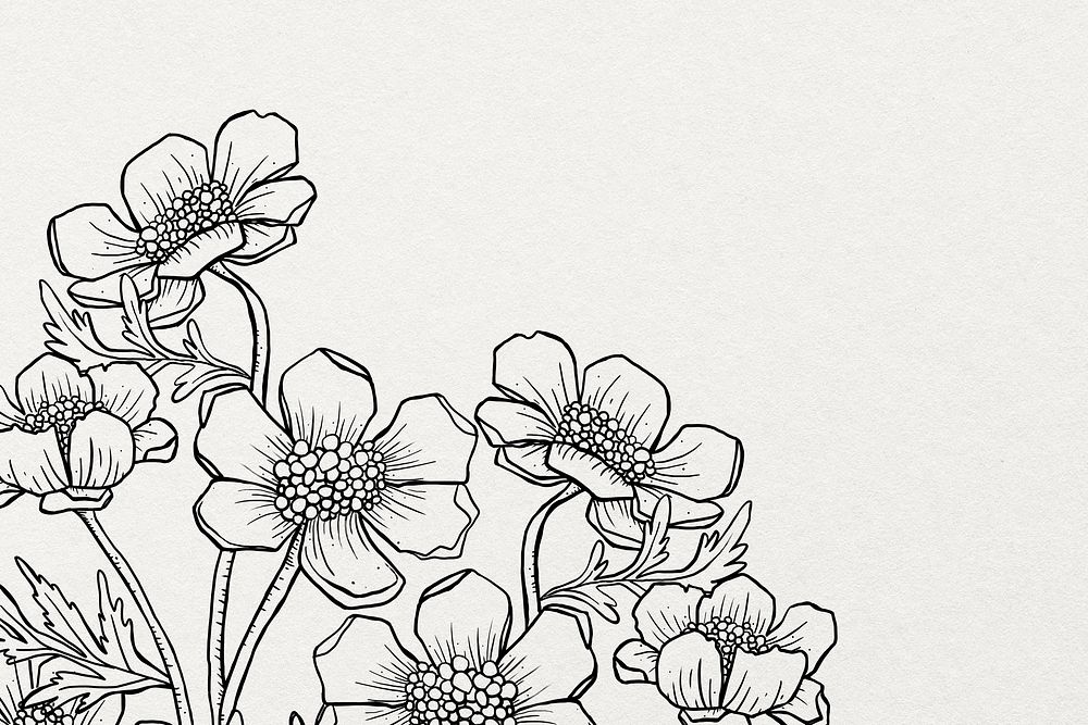 Line art flower background, botanical hand drawn design psd
