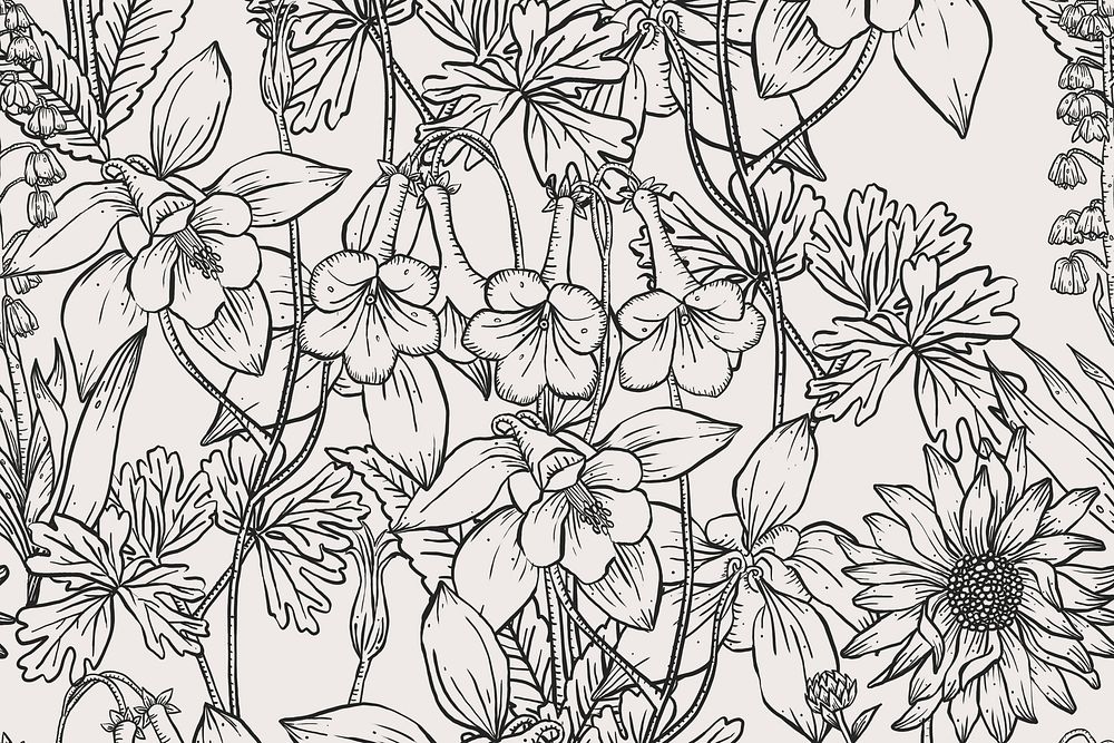 Floral line art social media banner, black and white hand drawn design