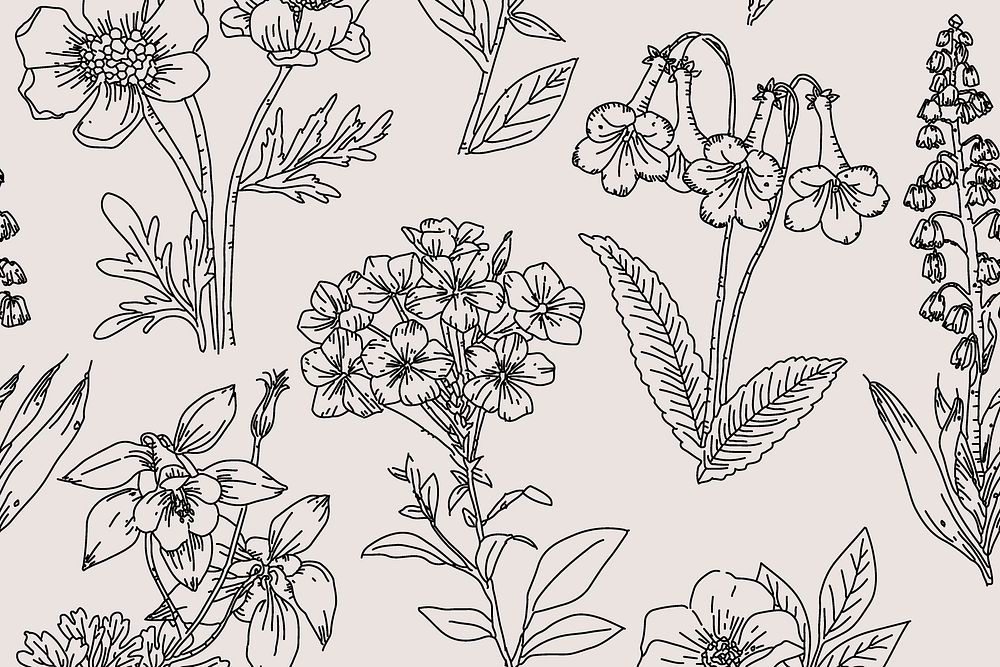 Line art flower background, botanical hand drawn design vector