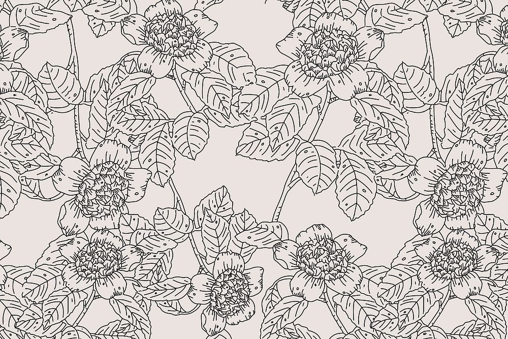 Line art flower background, botanical hand drawn design vector
