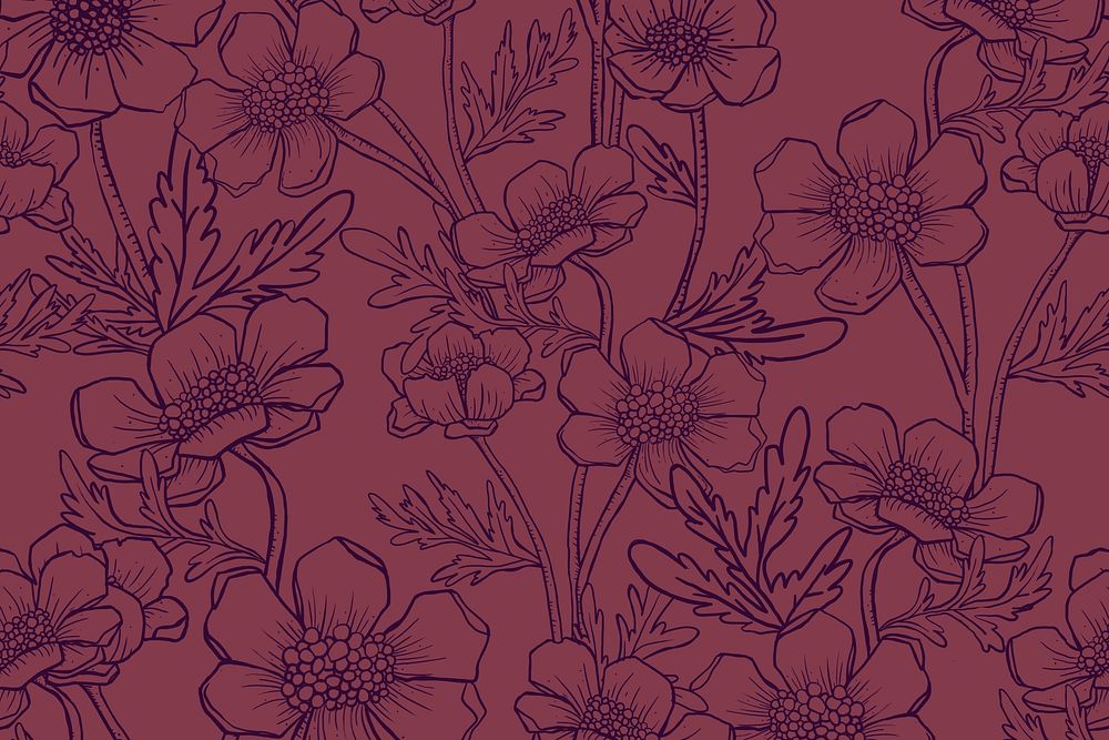 Floral line art social media banner, burgundy hand drawn design
