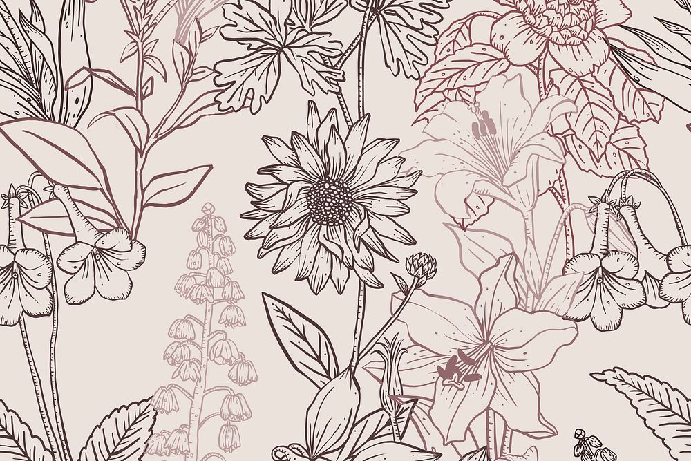 Floral line art background, neutral color hand drawn design