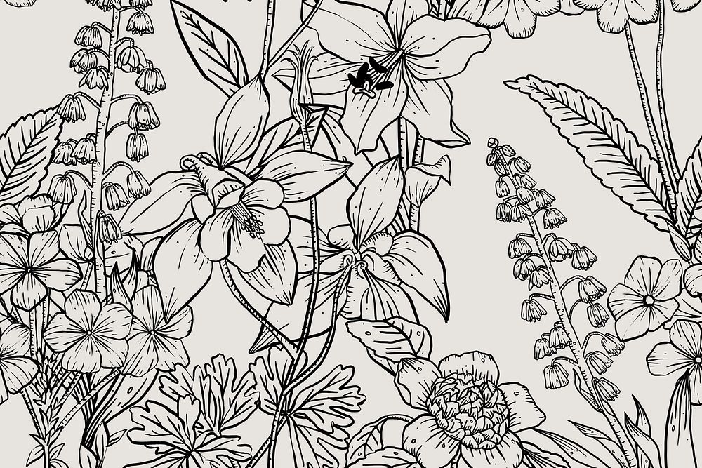 Floral line art social media banner, black and white hand drawn design