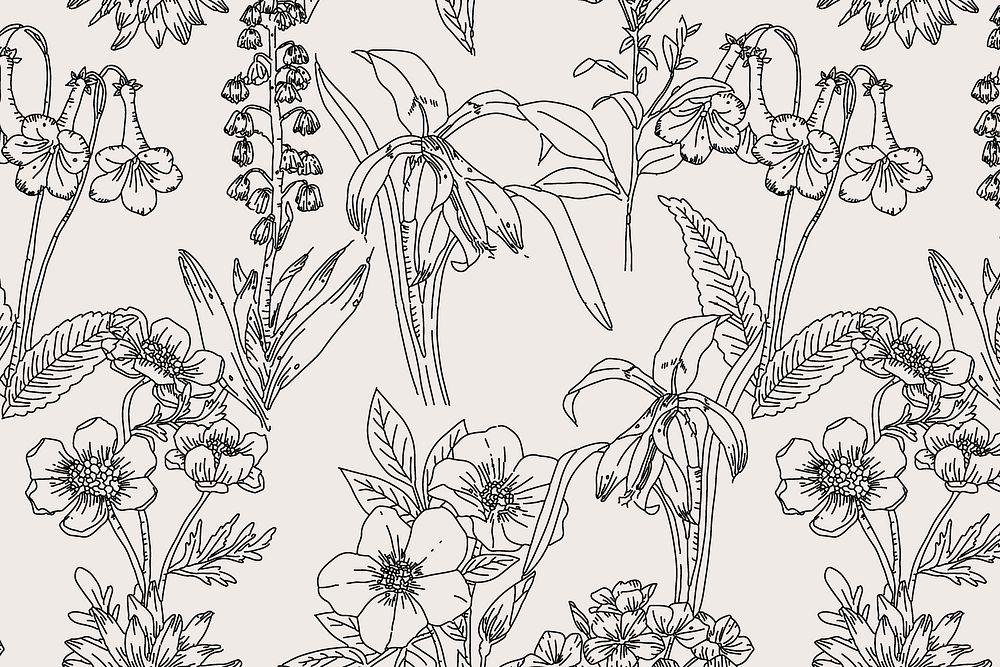 Line art flower background, botanical hand drawn design vector