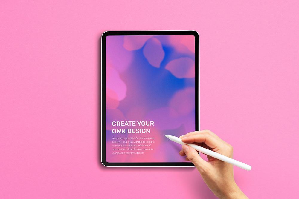 Aesthetic tablet mockup, with leaf border, colorful design psd