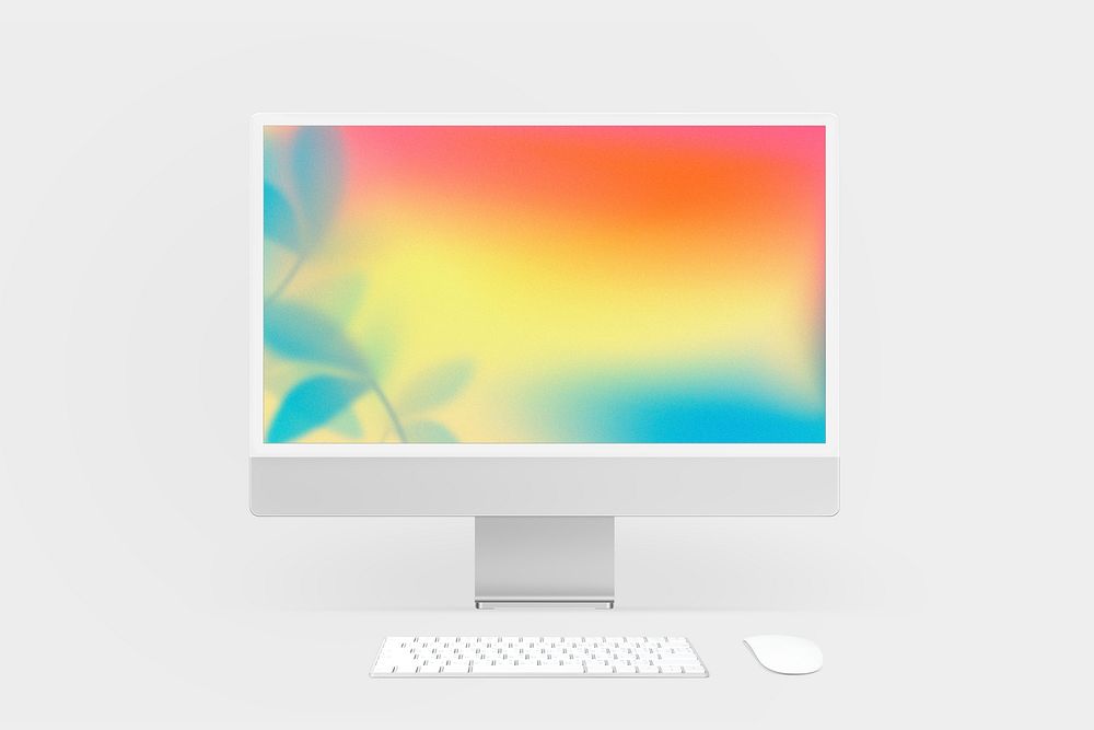 Computer screen mockup, leaf border, colorful design psd
