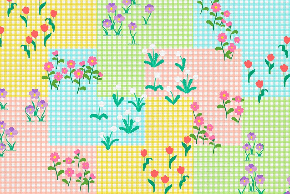 Patchwork colorful floral background, cute pattern design psd