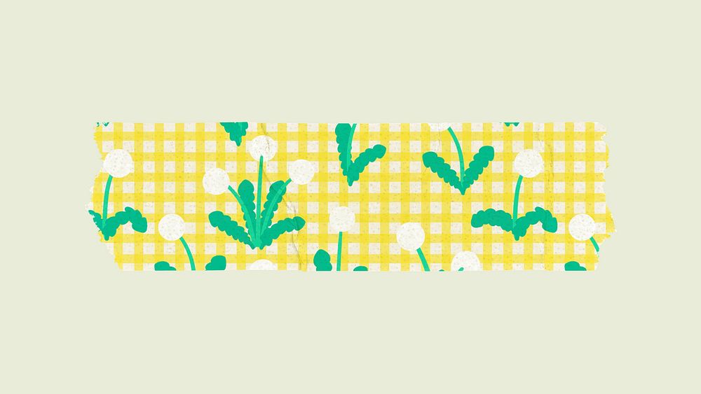 Flower washi tape sticker, pastel aesthetic element with gingham design vector