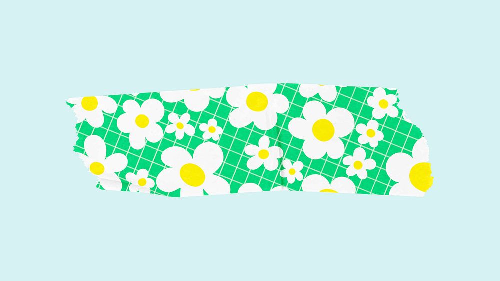 Cute flower sticker, pastel washi tape vector