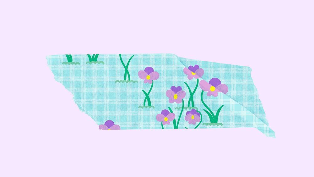 Flower washi tape sticker, pastel aesthetic element with gingham design vector