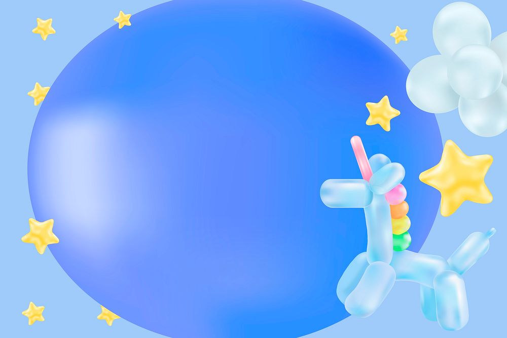 Unicorn balloon blue background, birthday party design for kids vector