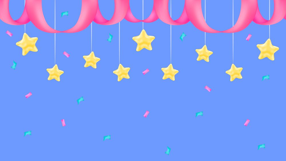Cute desktop wallpaper, stars & ribbon background