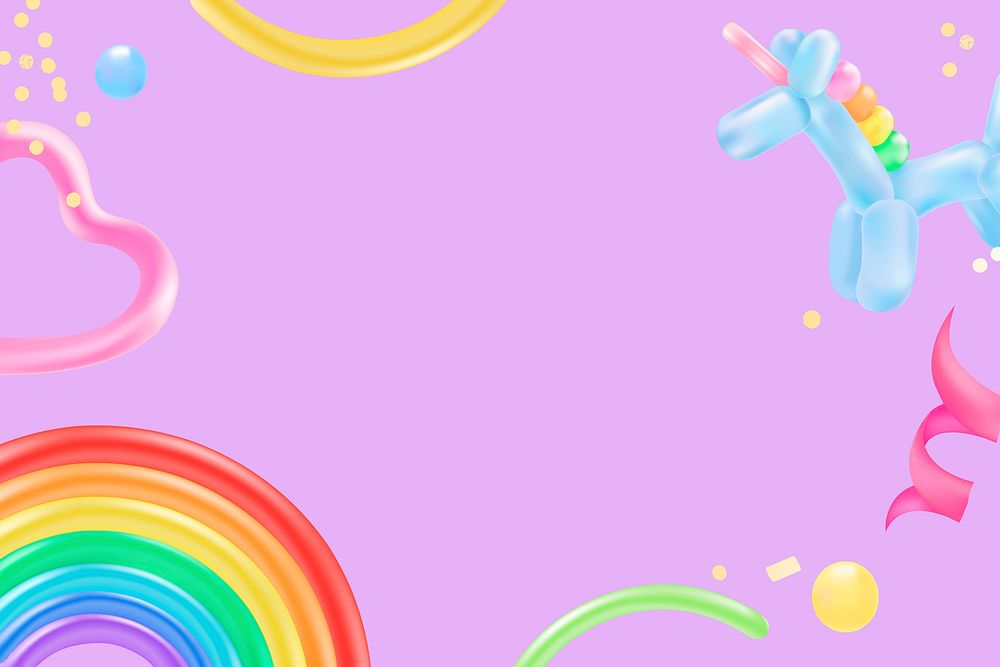 Cute balloon animal birthday frame, kids background vector