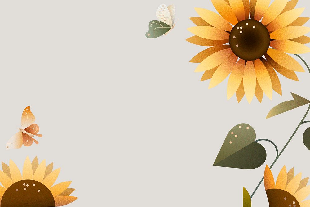 Sunflower gray background, floral border design psd