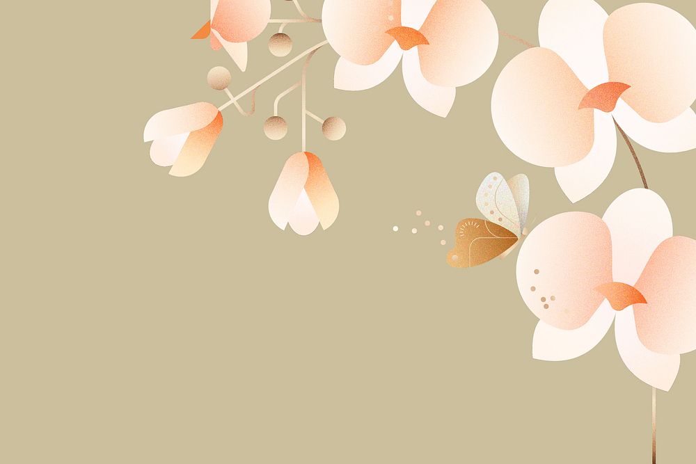 Blooming orchids background, floral border design psd