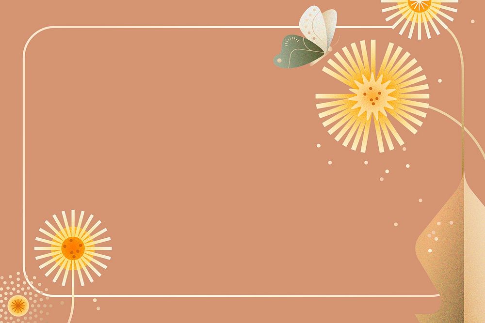 Dandelions frame, orange background, floral design psd