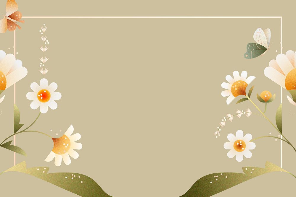 Aesthetic daisies, gold frame, background design vector