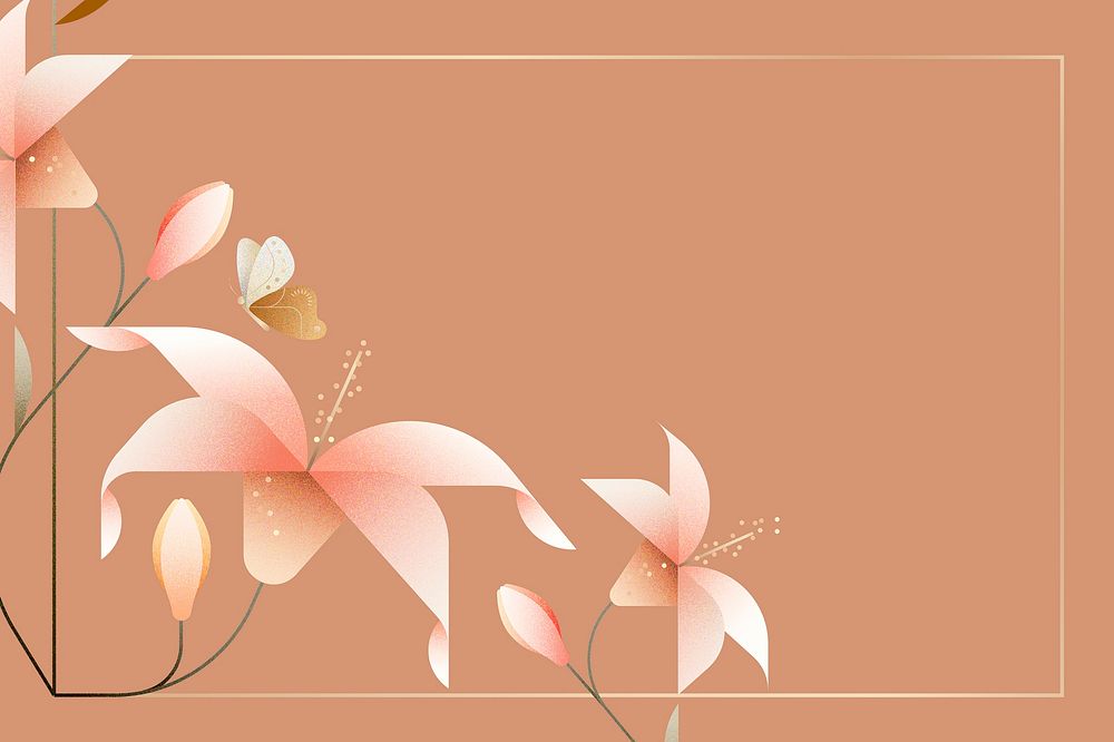 Aesthetic pink flower frame orange background