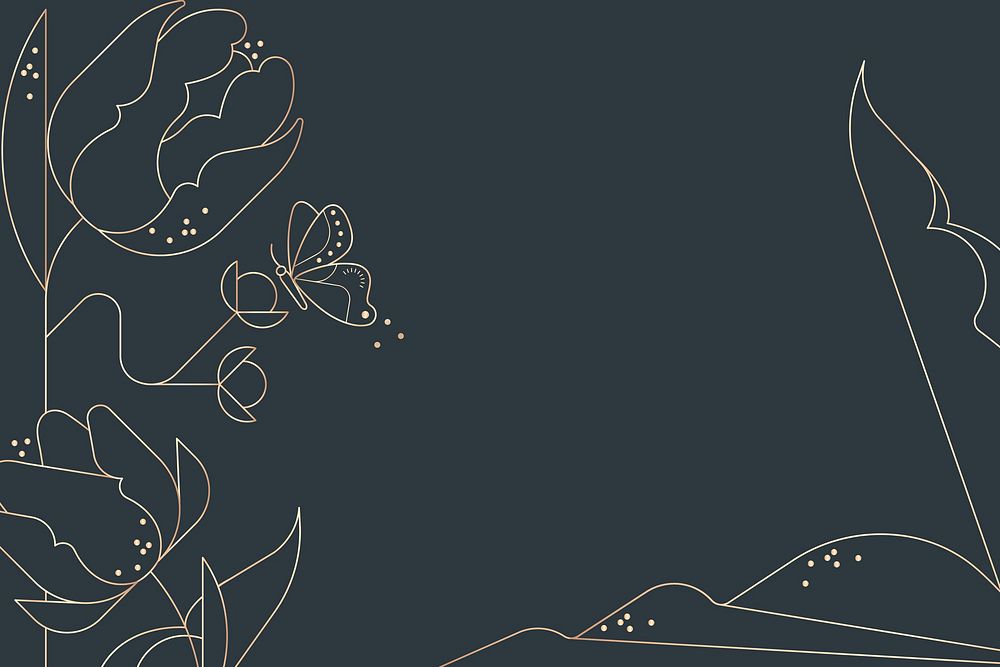 Floral line art background, gold border design vector