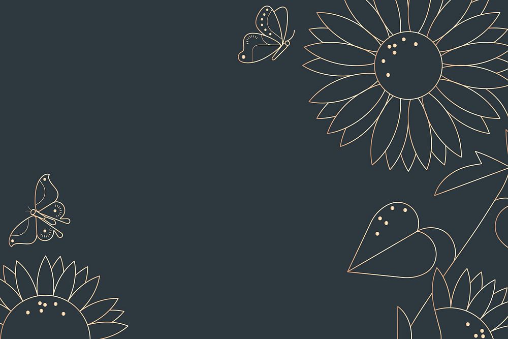 Black background, gold line art flower border design vector
