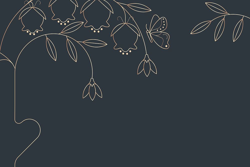 Black background, aesthetic floral border design psd
