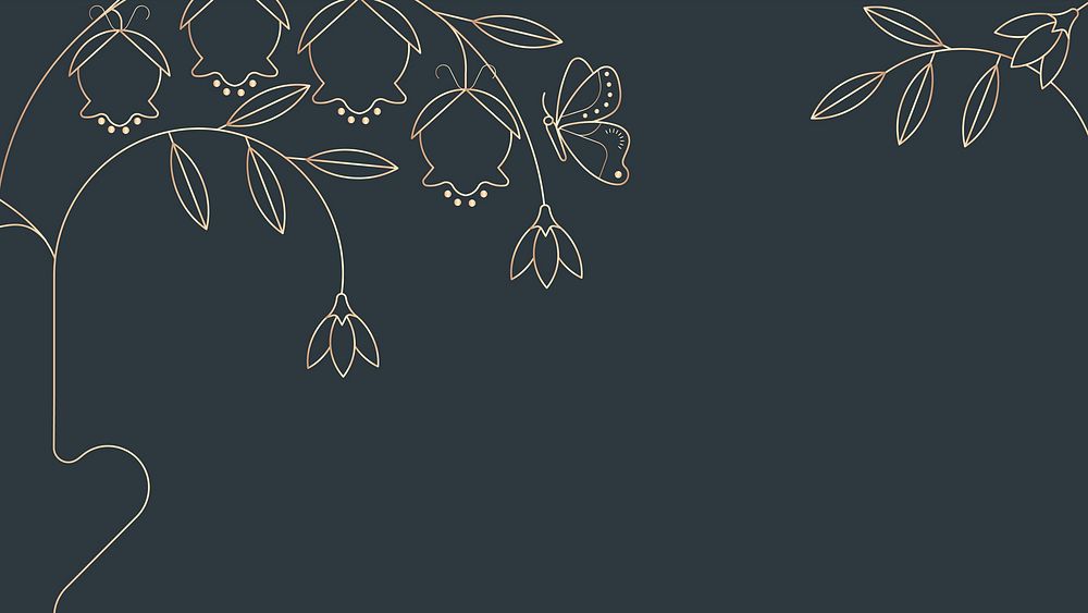Aesthetic floral desktop wallpaper, gold border design
