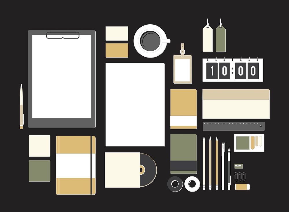 Set of stationery on workspace illustration