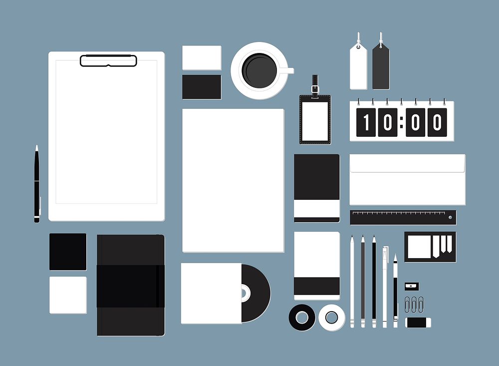 Set of stationery on workspace illustration
