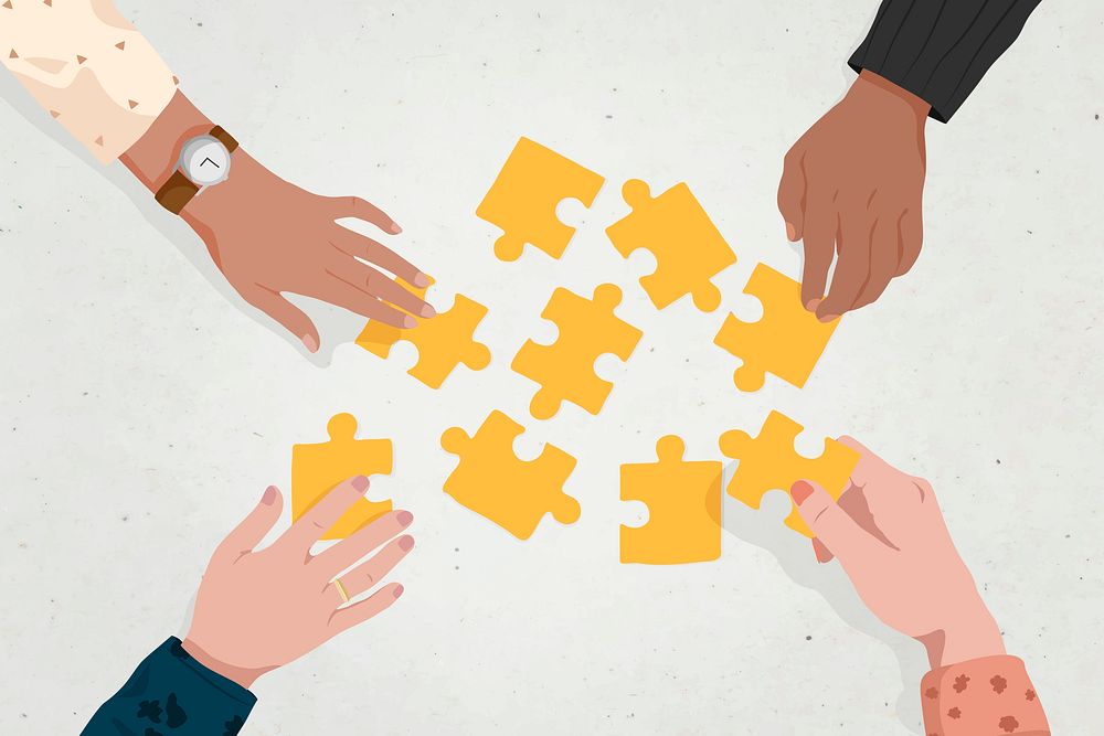 Business jigsaw background, problem solving teamwork psd