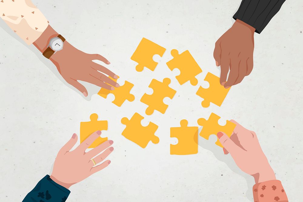 Business jigsaw background, problem solving teamwork vector