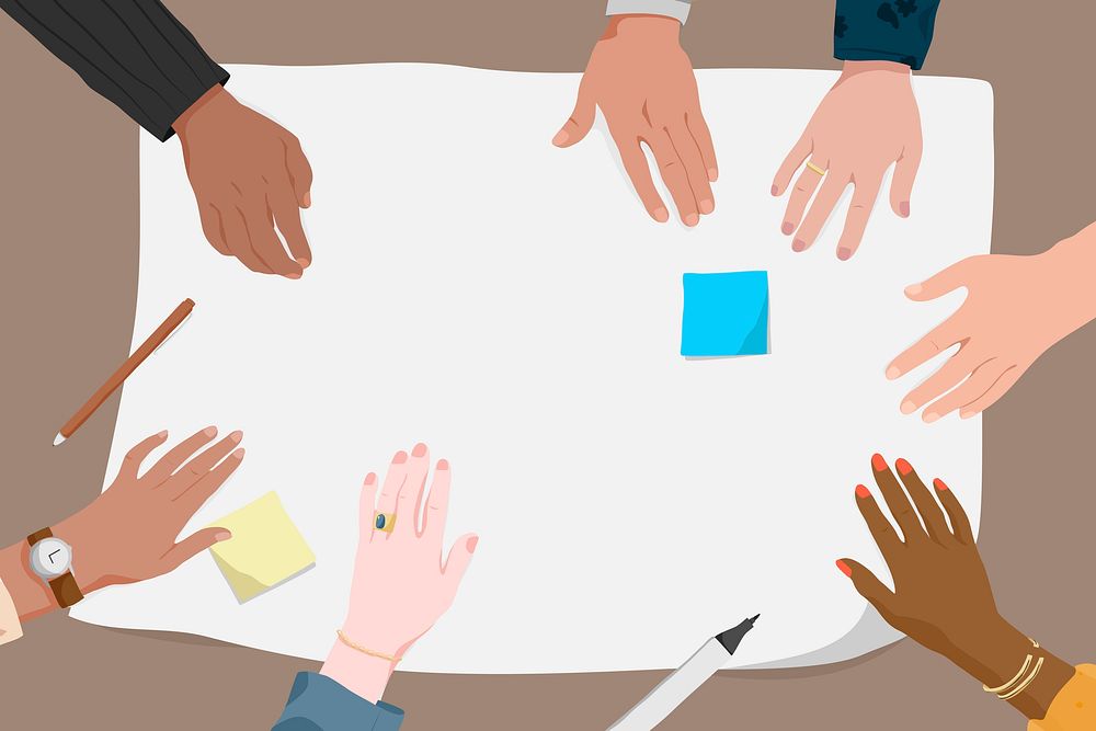 Business frame background, diverse hands in meeting vector