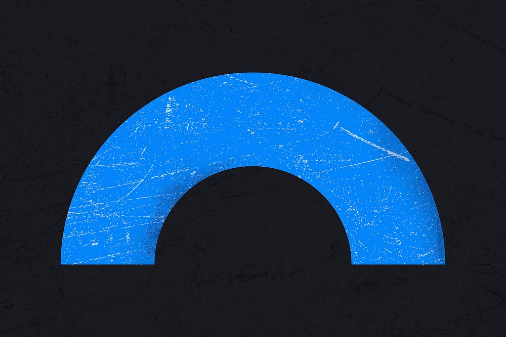 Blue half circle outline, grunge texture, black background image