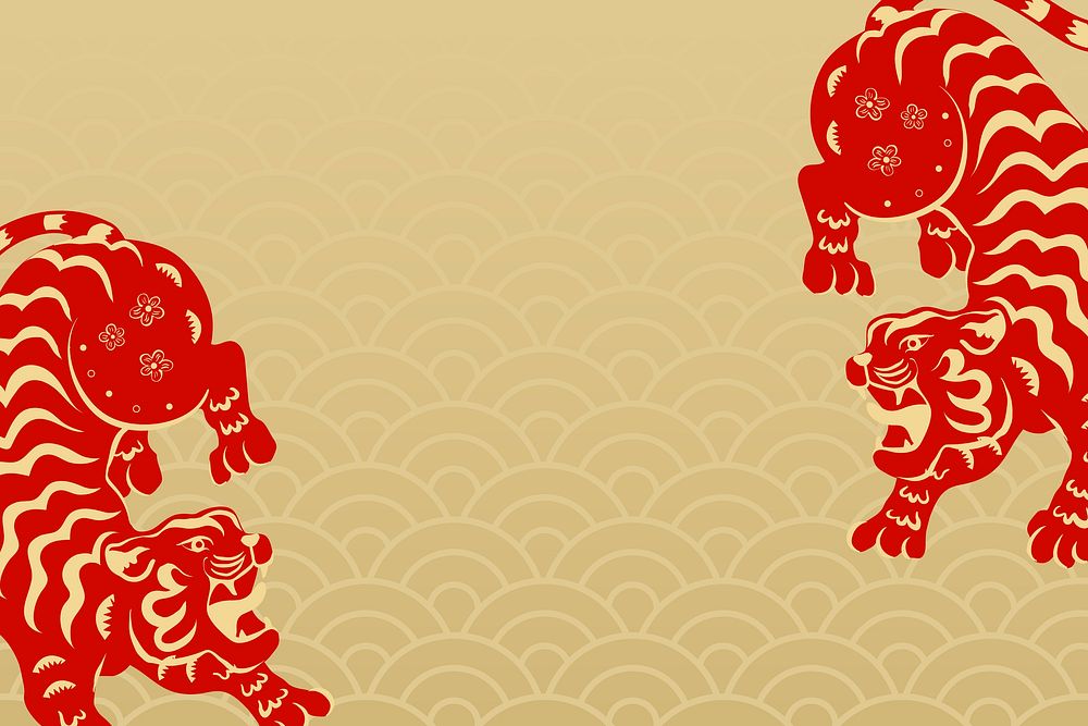 Chinese new year background, tiger 2022 zodiac animal illustration