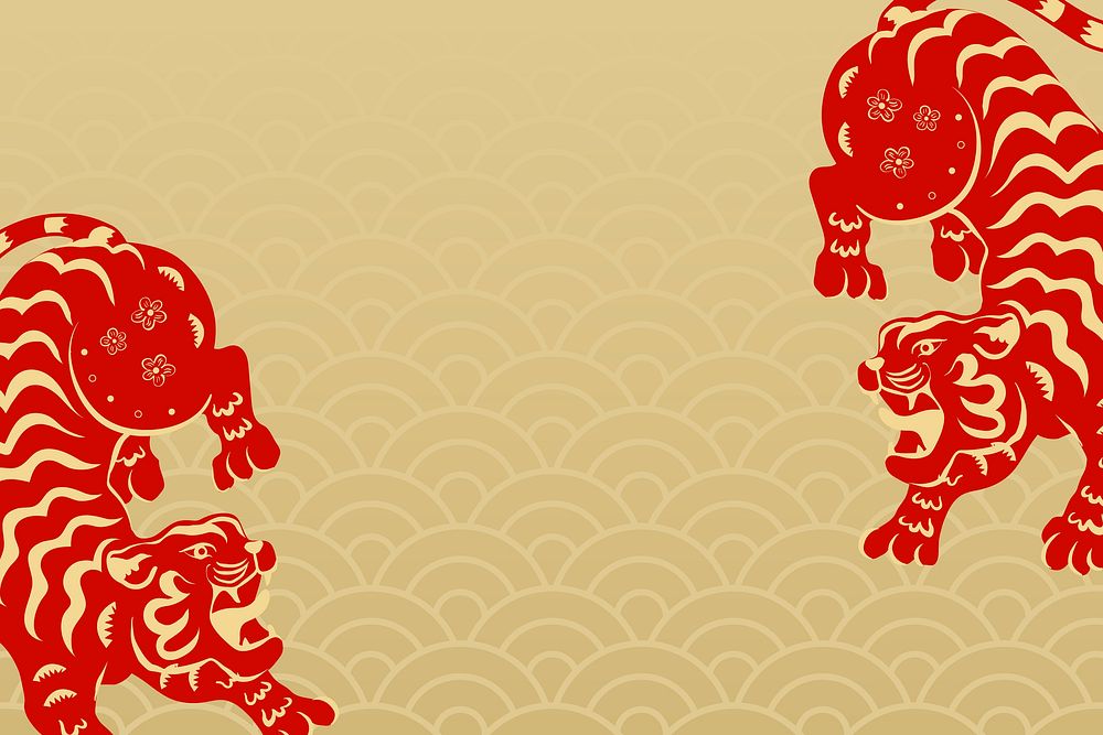 Chinese new year background, tiger 2022 zodiac animal illustration psd