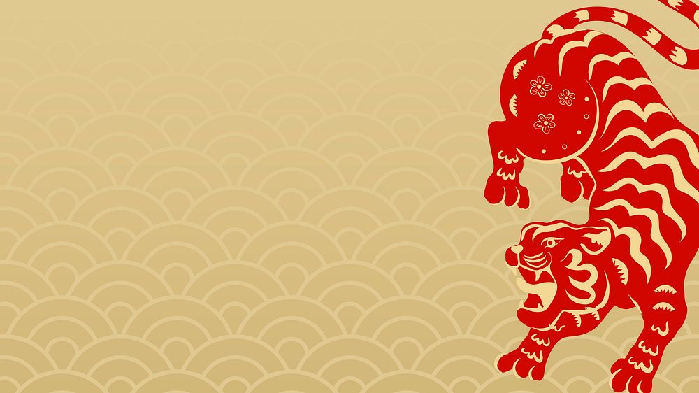 Chinese new year desktop wallpaper, tiger 2022 zodiac animal background
