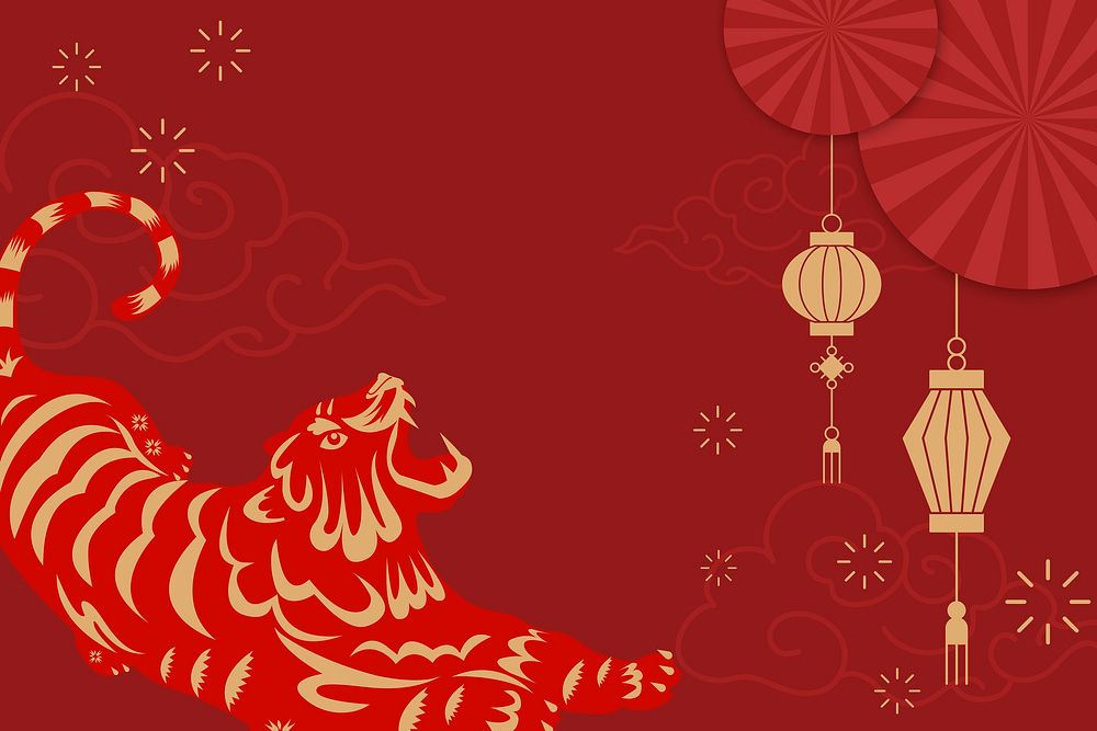 Chinese new year background, tiger 2022 zodiac animal illustration vector