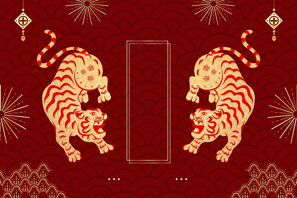 Red Chinese tiger background, 2022 zodiac animal illustration psd