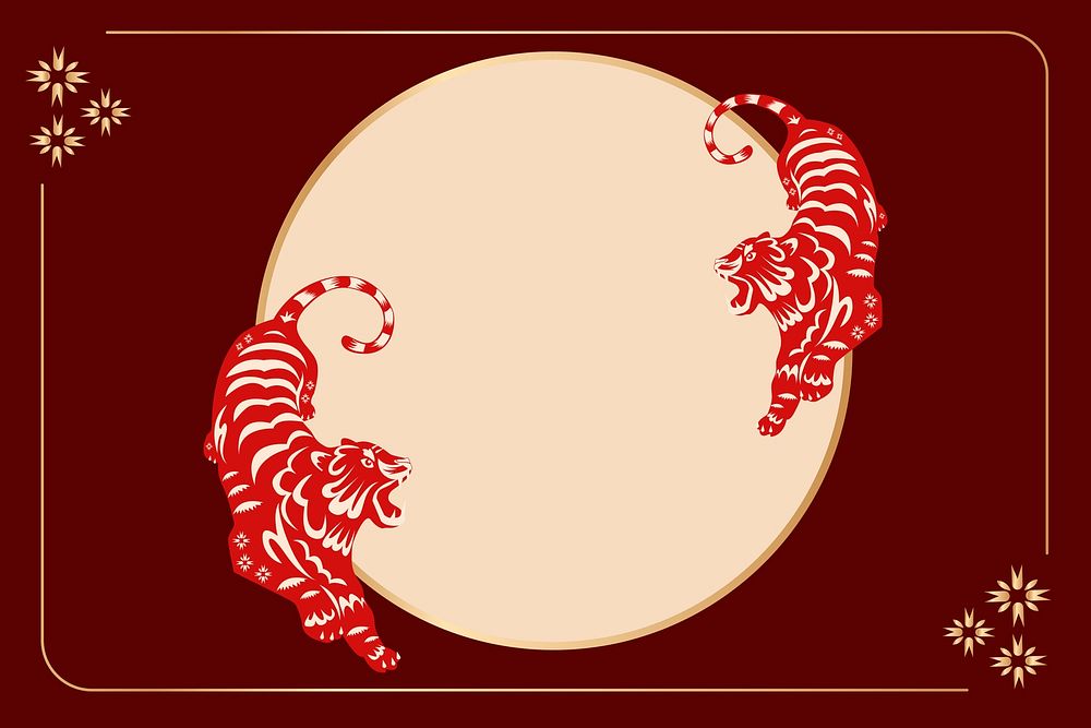Traditional Chinese tiger frame background, animal zodiac illustration psd