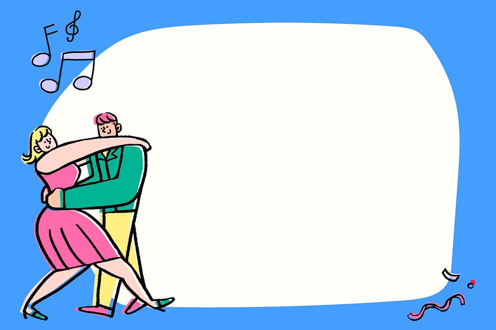 Dancing couple frame background, funky doodle psd